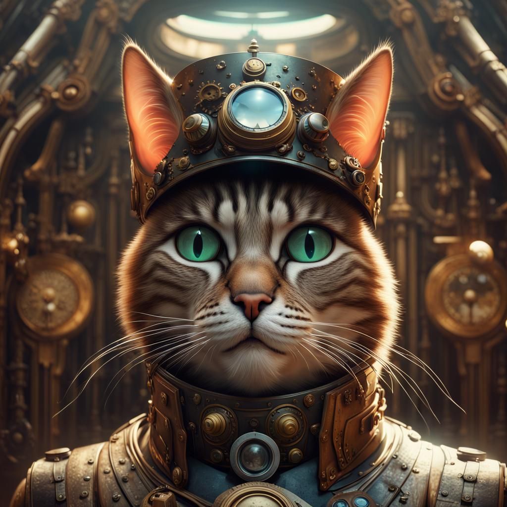 Enormous Cat General in Space: Steampunk Art Deco