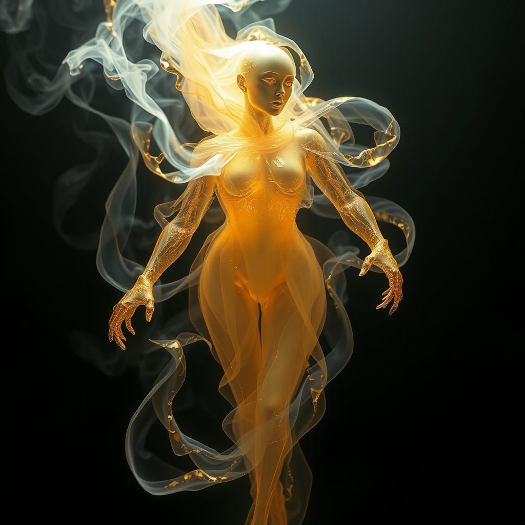 Ethereal Entity Radiates Golden Glow in Noir Atmosphere