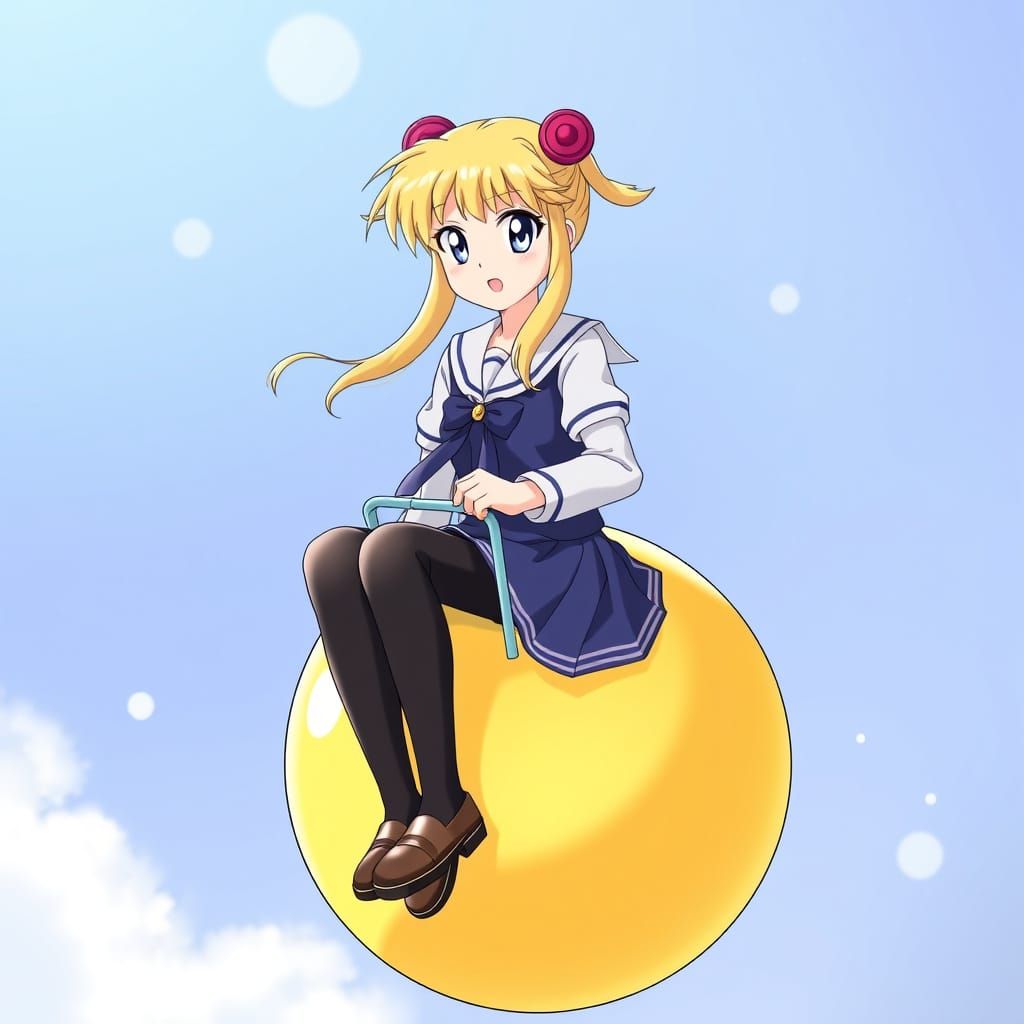 Usagi Tsukino Bounces on a Bright Yellow Hopper Ball in Scho...