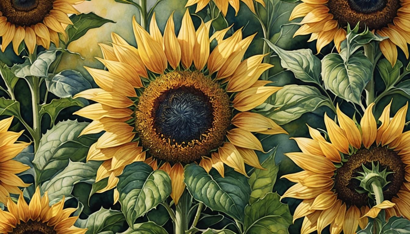 Close-Up Yellow Sunflower in Watercolor Style