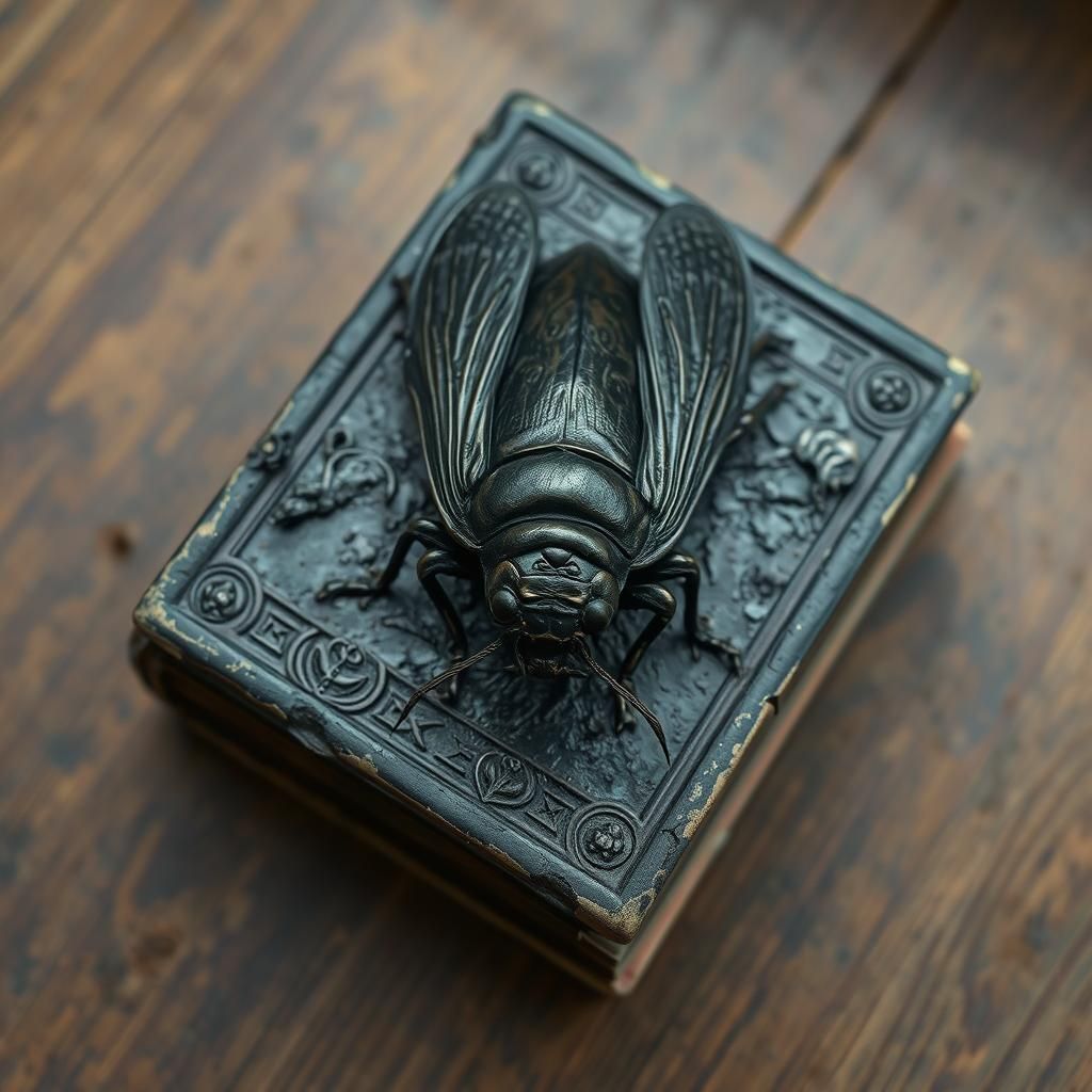 Bronze Cicada Sculpture on Ancient Book