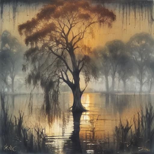 Misty Morning Landscape in Pre-Raphaelite Style