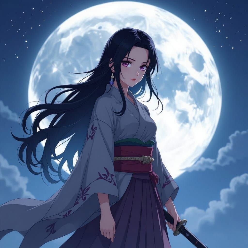 Demon Slayer Moon Hashira: Black Haired Female Warrior