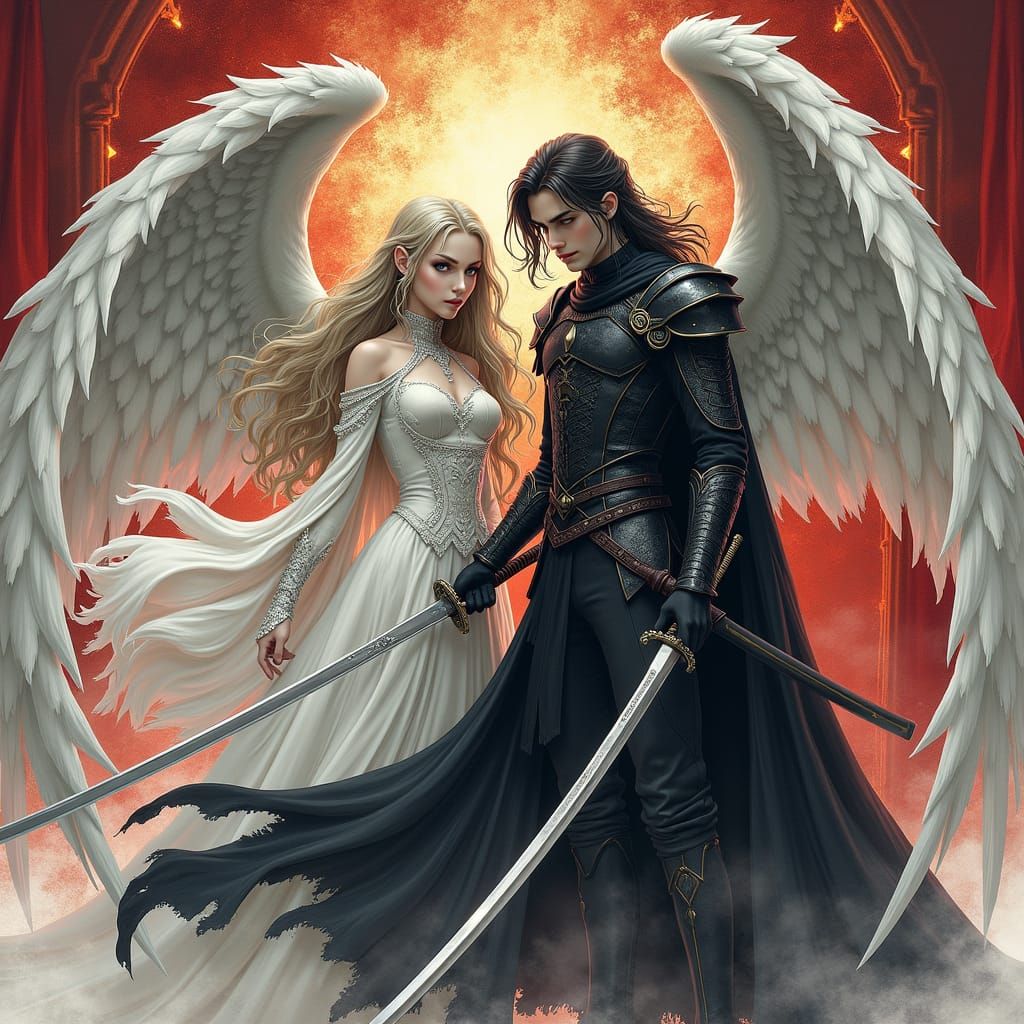 Gothic Anime Characters in Action: Surrealist Watercolor Art