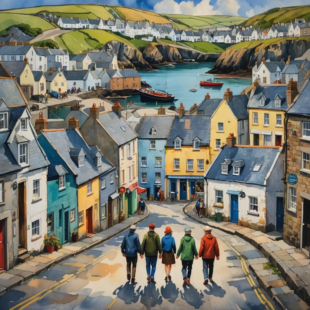 Pembrokeshire Coastal Town in Impressionist Style