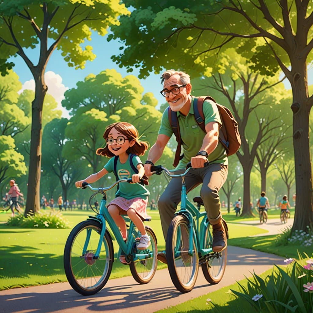 Father and Daughter Bike Ride, Pixar Style