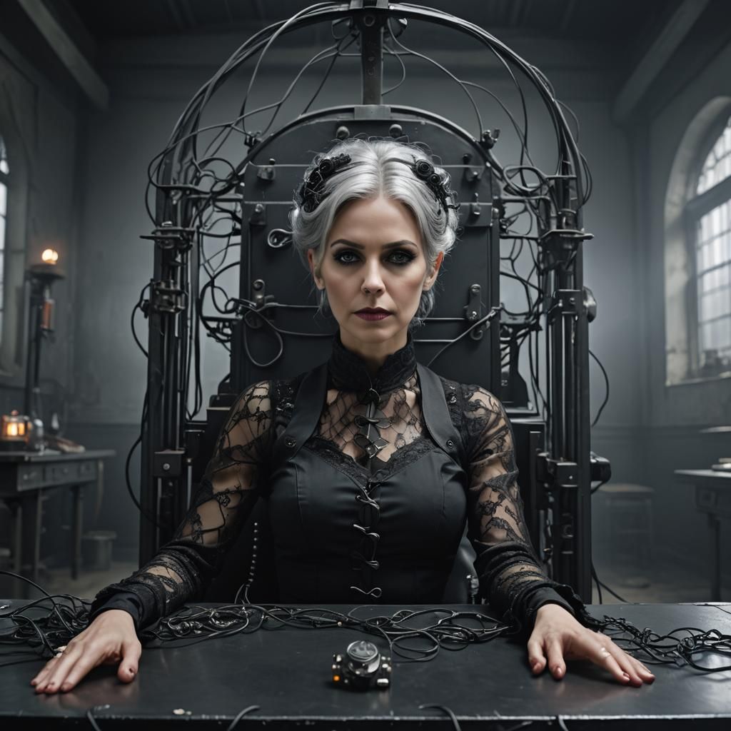 Gothic Woman on Electroshock Table, Digital Matte Painting