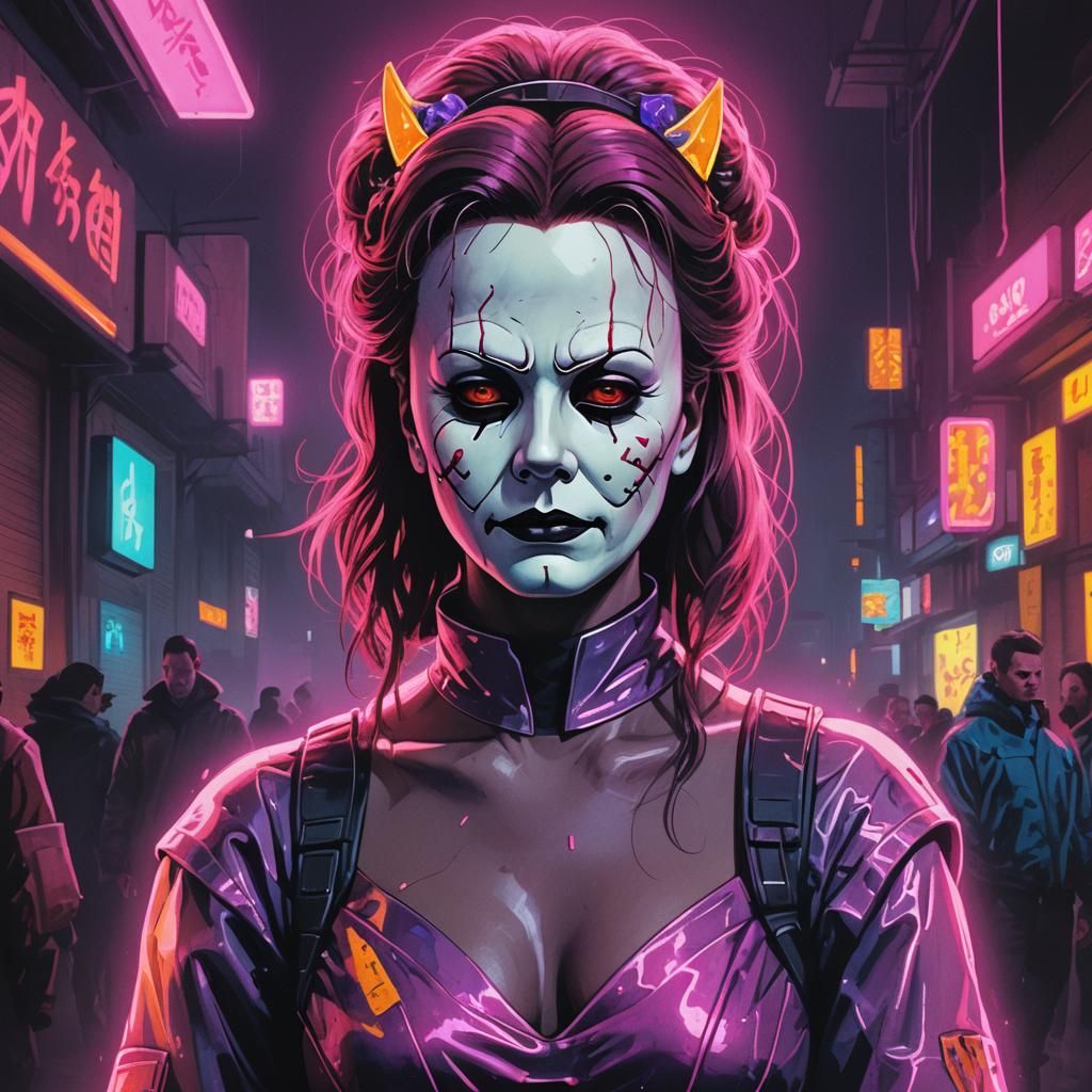 Michael Myers as Disney Princess in Cyberpunk Style