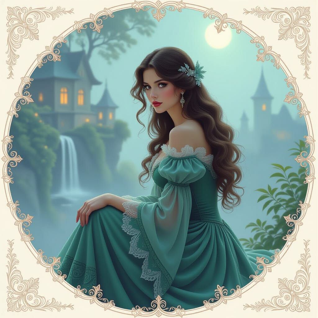 Ethereal Diablesse in Misty Fantasy Landscape