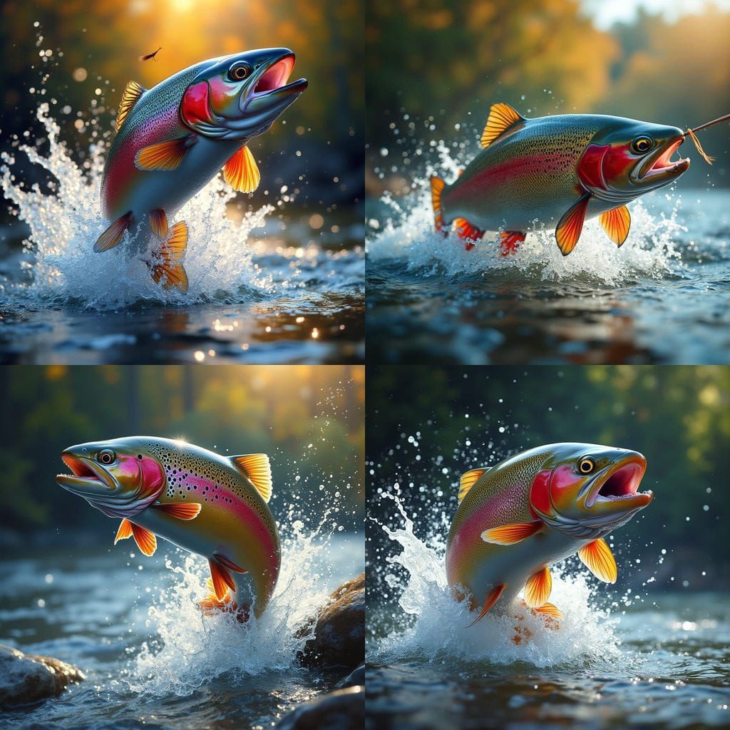 Rainbow Trout Leaping for Fly in Dramatic Splash Art