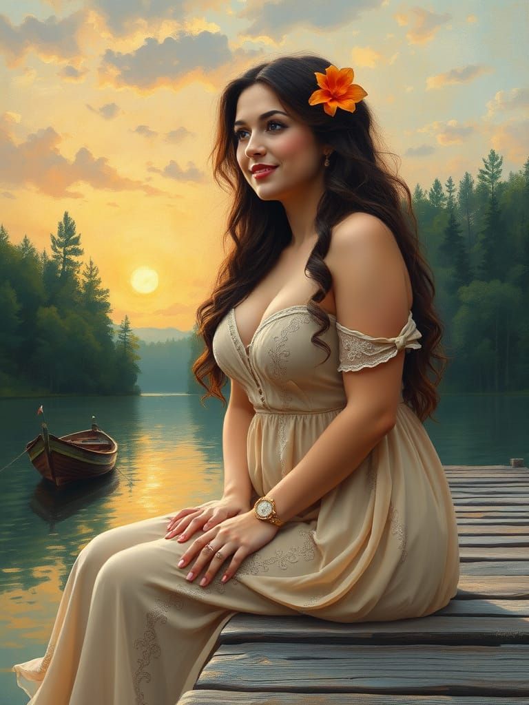 Italian Woman at Sunrise: Klimt, Rubens, and Monet Style