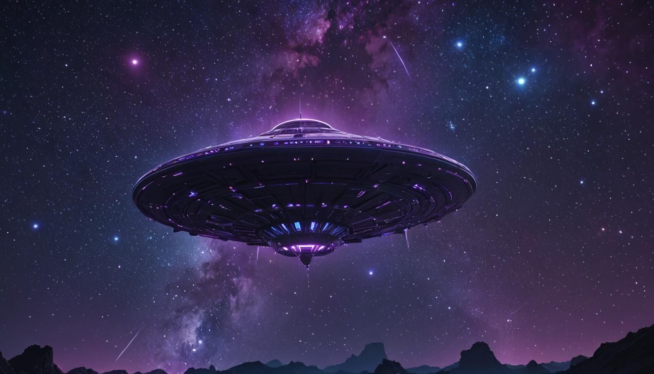 Flying Saucer in Starry Night Sky
