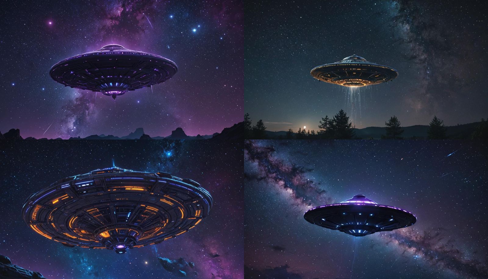 UFO Flying Saucer Over Starry Night Sky