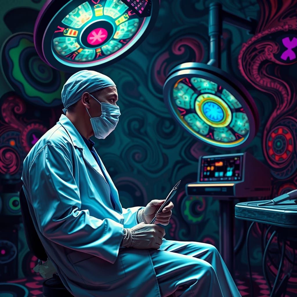Psychedelic Neurosurgeon in a Surreal Operating Room