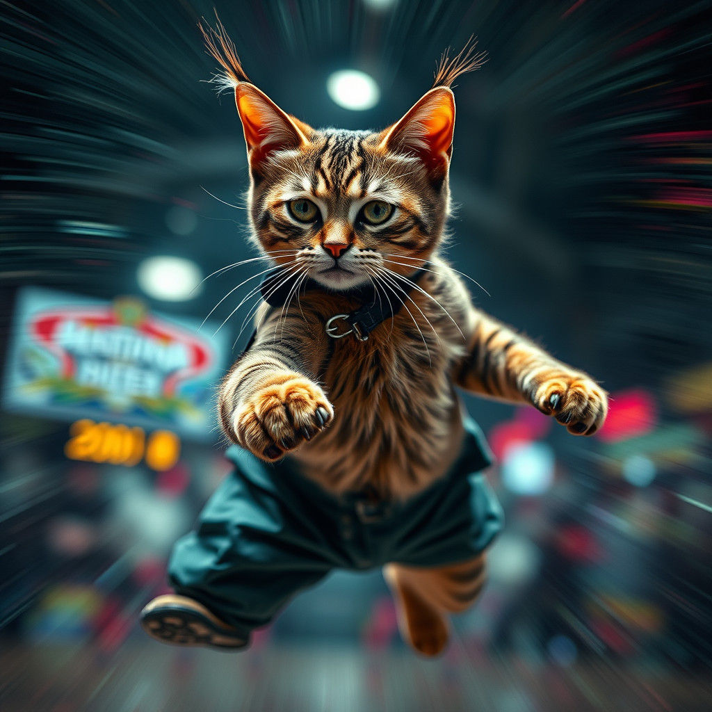 Majestic Street Dancer Cat Radiates Intensity Amidst Whirlwi...
