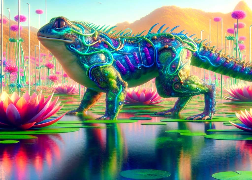 Hyperrealistic Frog-Cat Hybrid in Sci-Fi Fantasy World