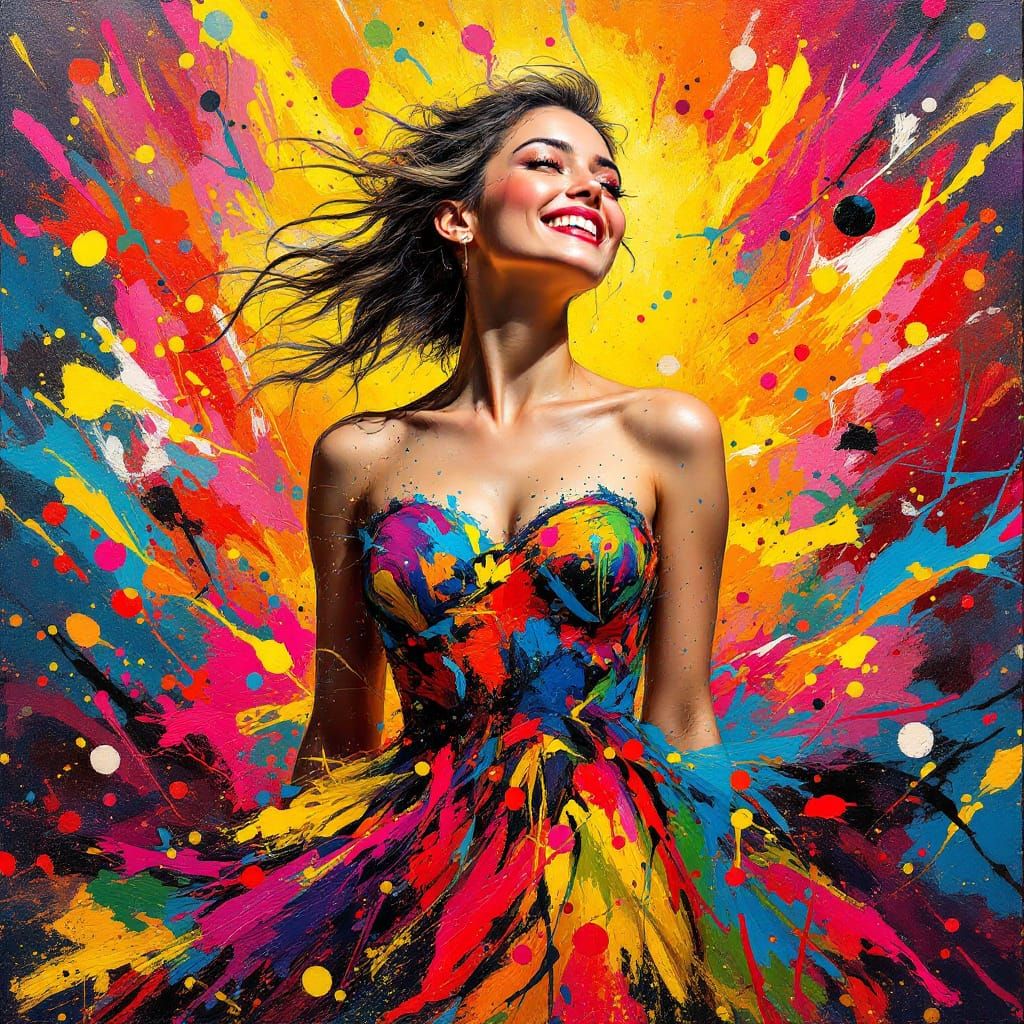 Vibrant Woman's Portrait in Abstract Expressionist Style