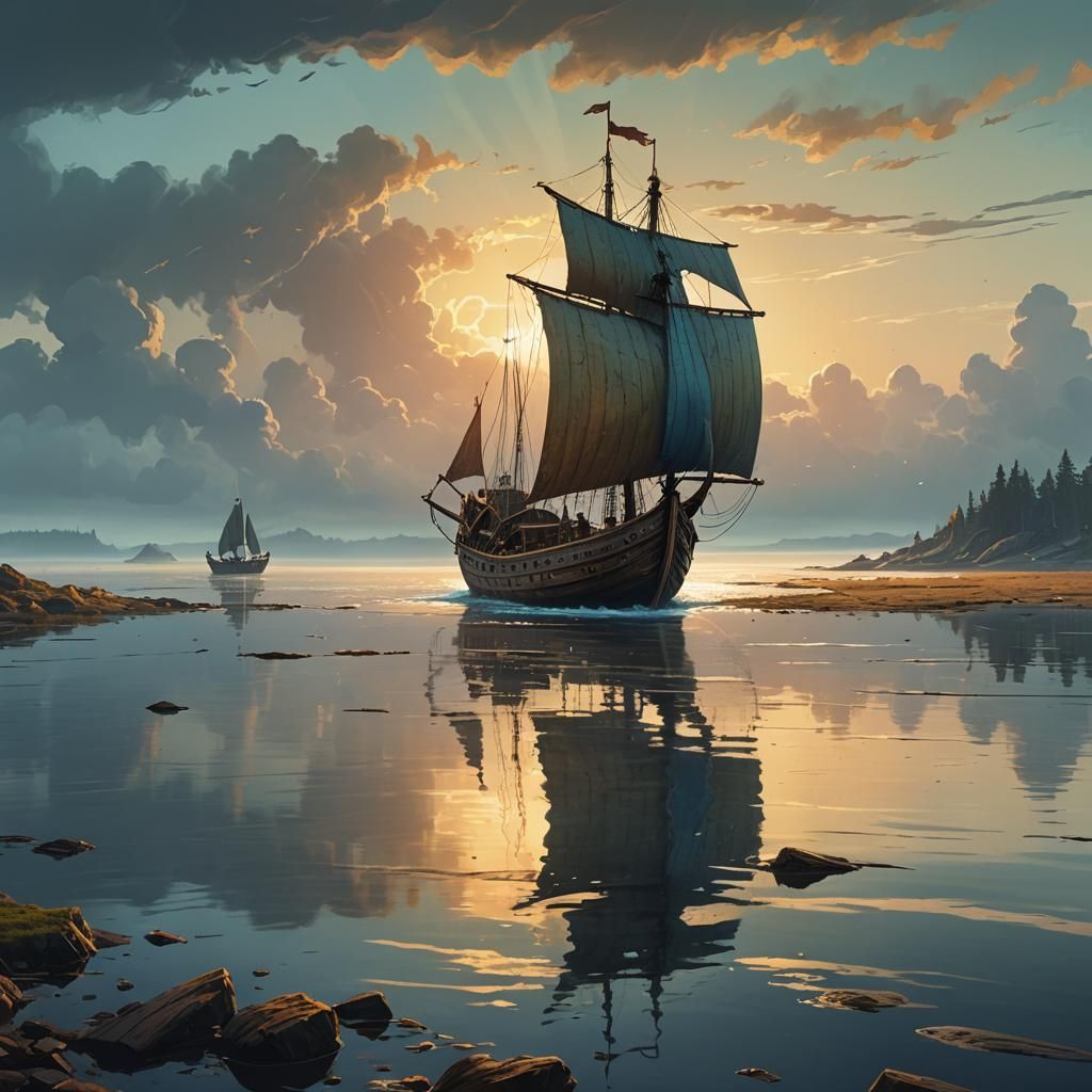 Viking Ship on Baltic Sea: Fantasy Concept Art