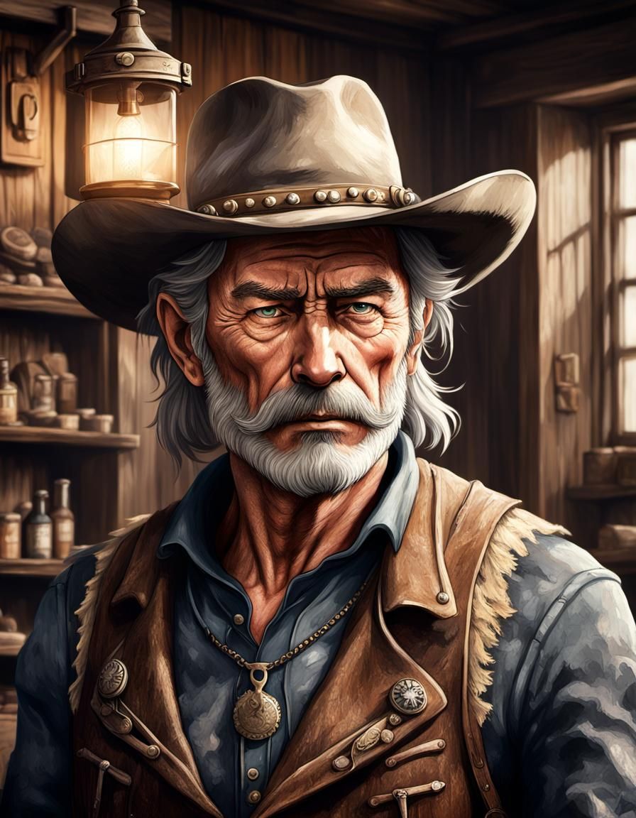 Old West Cowboy and Anime Coyote, Vintage Style