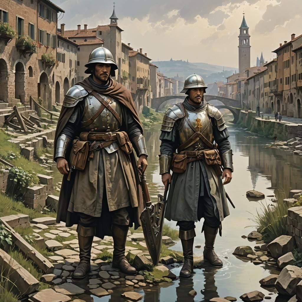 Two Young Men Face Off in Burning Medieval Town
