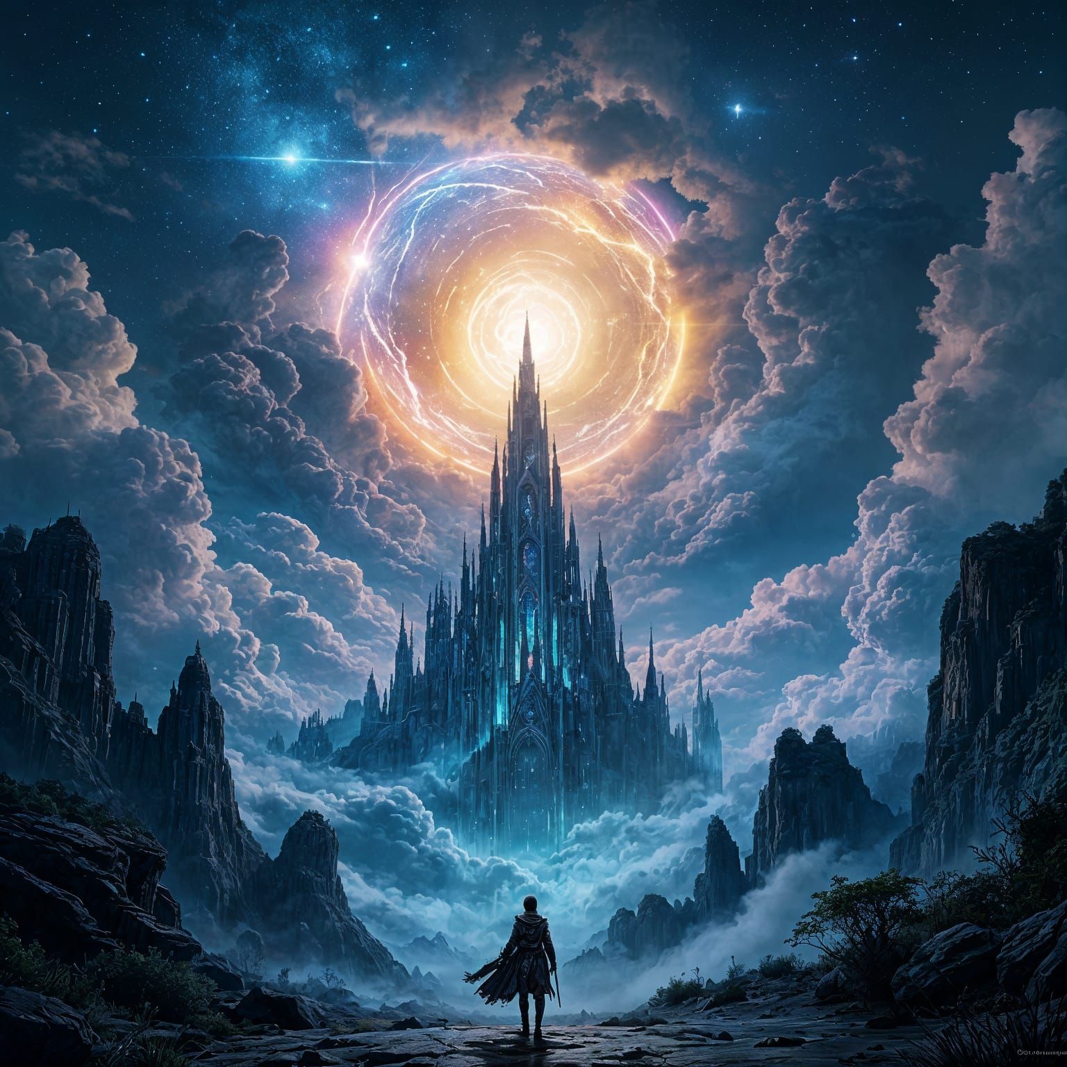 Dark Fantasy Cosmic Castle Illustration