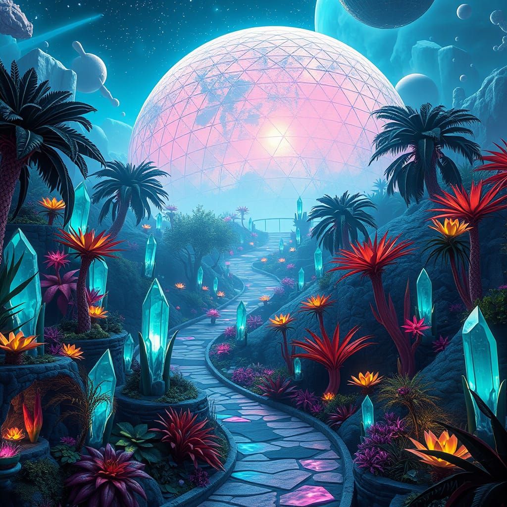 Exotic Flora in Futuristic Geodesic Dome
