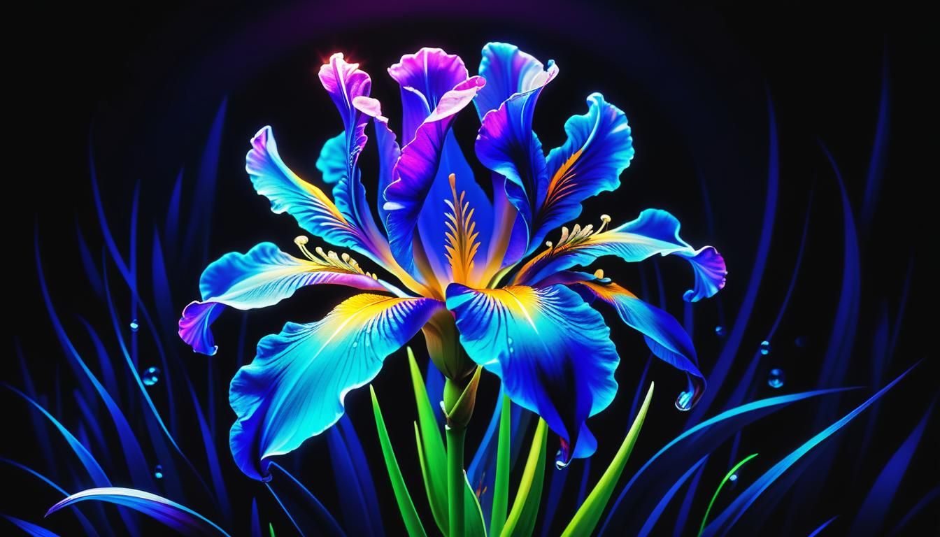 Bioluminescent Blue Iris in Moonlight Haze
