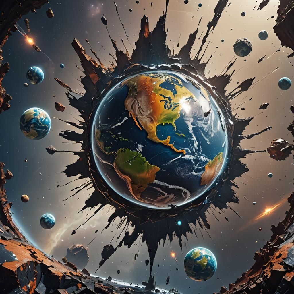 Shattered Earth Leaking Water in Collapsing Solar System