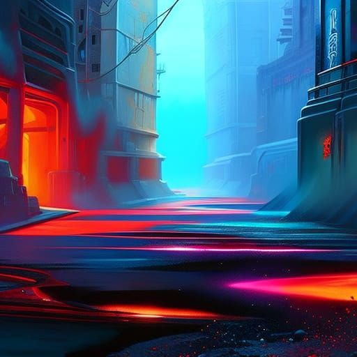Cyberpunk Cityscape with Neon Graffiti Art