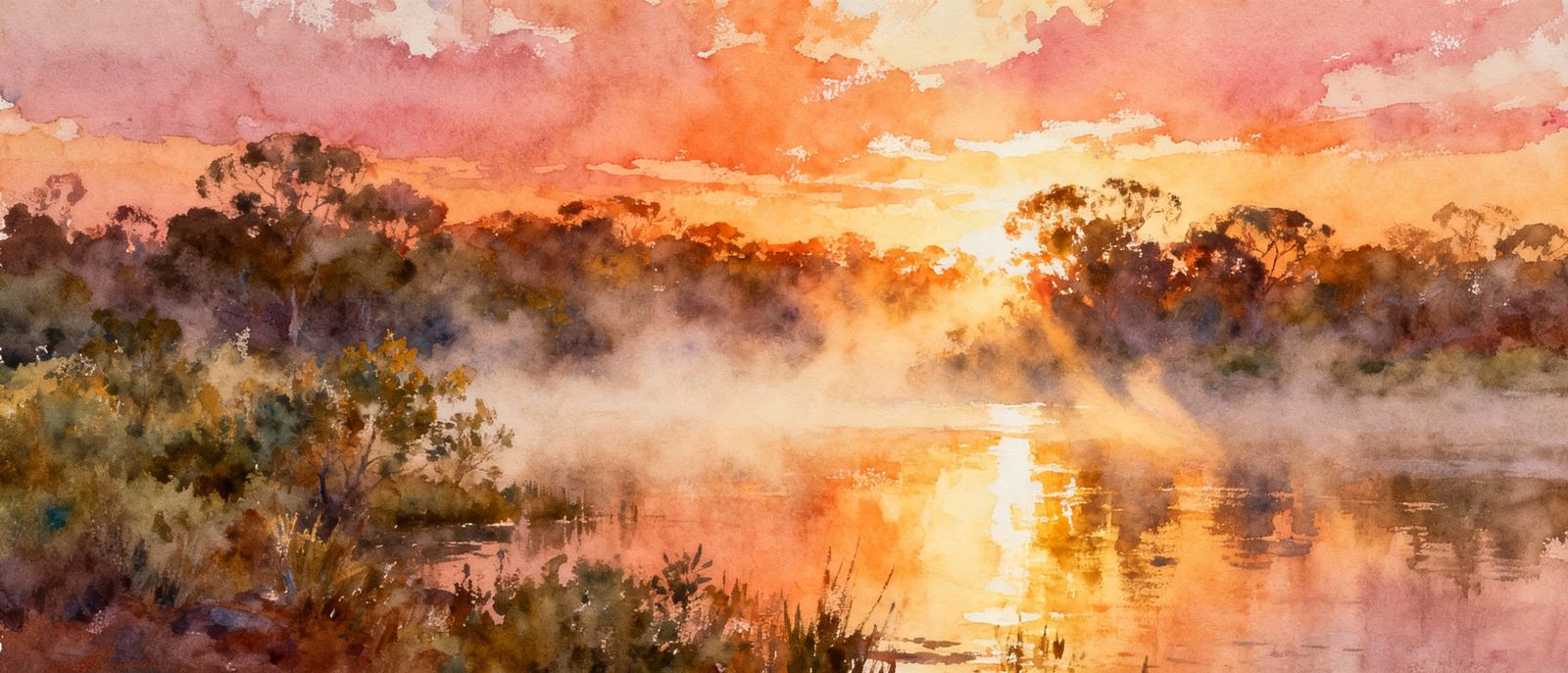 Australian Outback Sunrise Watercolour Painting