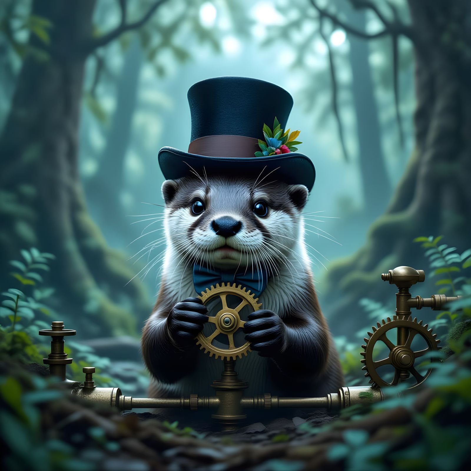 Otter in Top Hat: A Photorealistic Fantasy Scene
