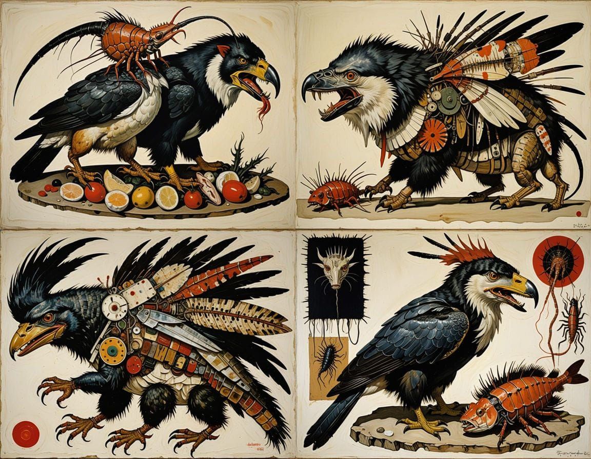 Surrealistic Oil Painting of Bizarre Aquatic Mammal-Hybrid C...