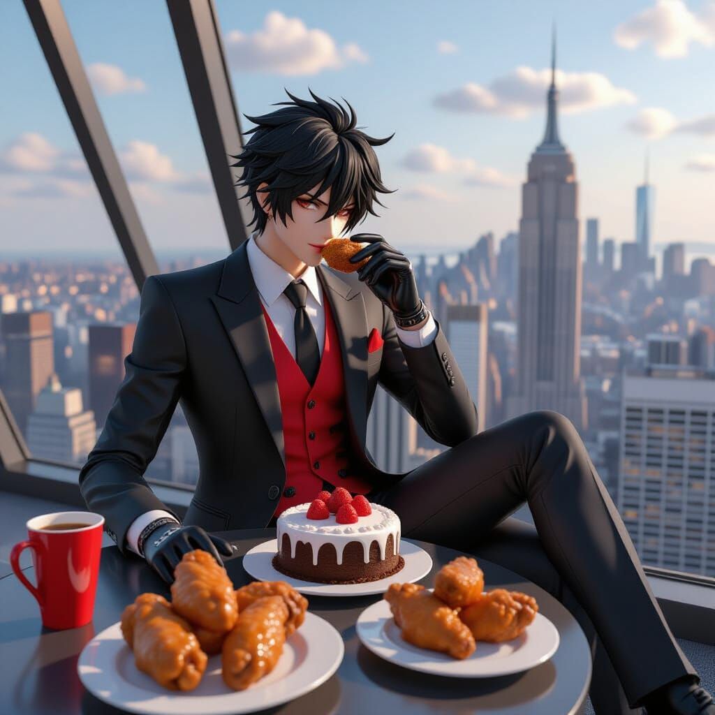 Spooderman Devours Cake Atop Empire State, Anime Art
