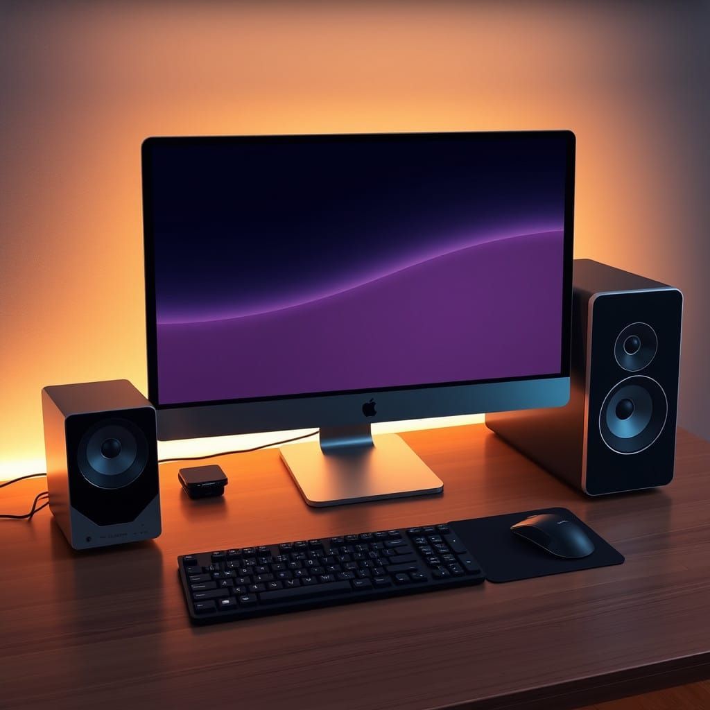 Futuristic Computer Setup in Minimalist Office