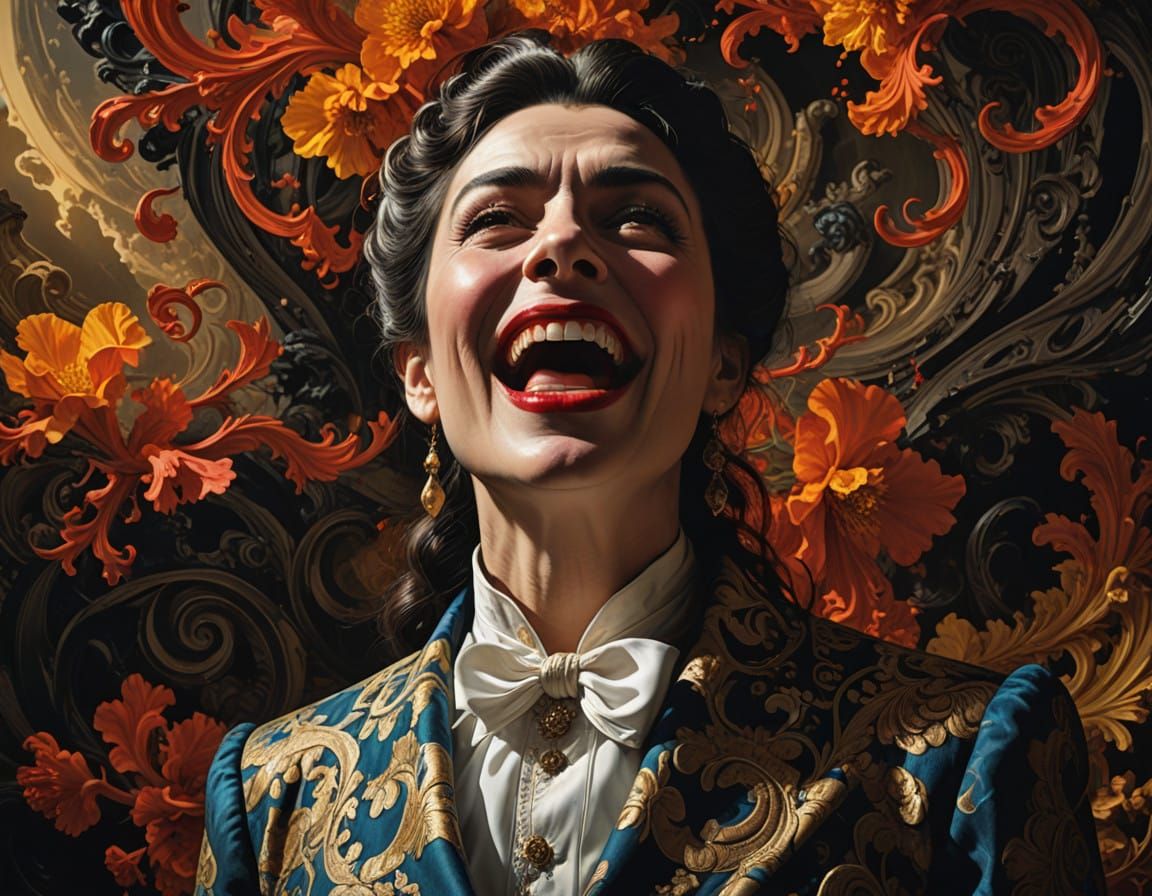 Grotesque Opera Singer in Opium Dreams with Chiaroscuro Eleg...