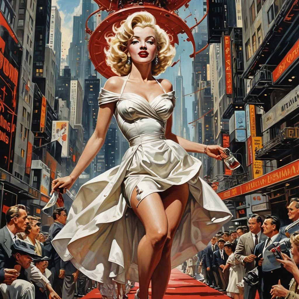 Marilyn Monroe in Retrofuturistic Metropolis Comic Art