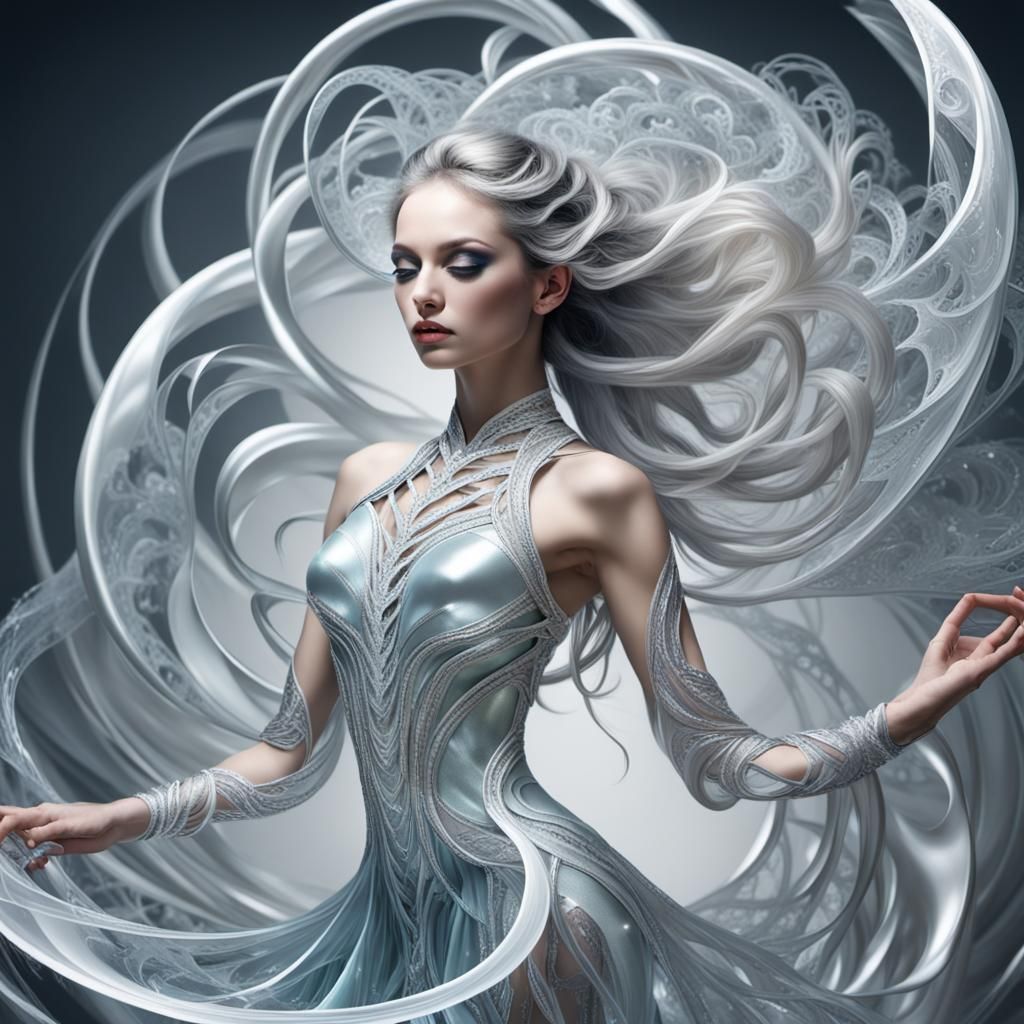 Dancer in Fractal Helix of Pearlescent Shades