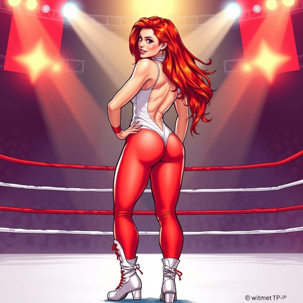 Fiery Redhead Wrestler in Dynamic Comic Book Style