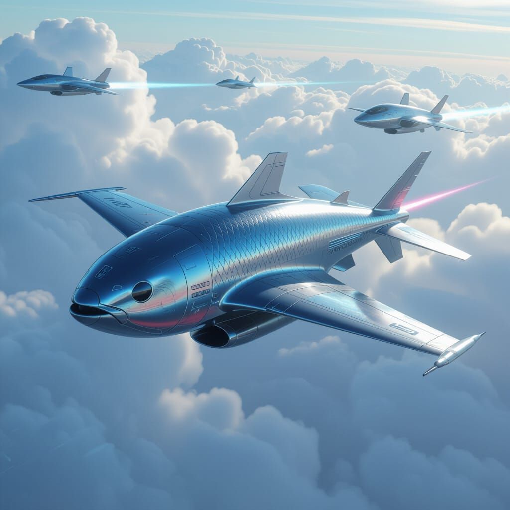 Futuristic Fish-Jet Soars Through Cyberpunk Skies