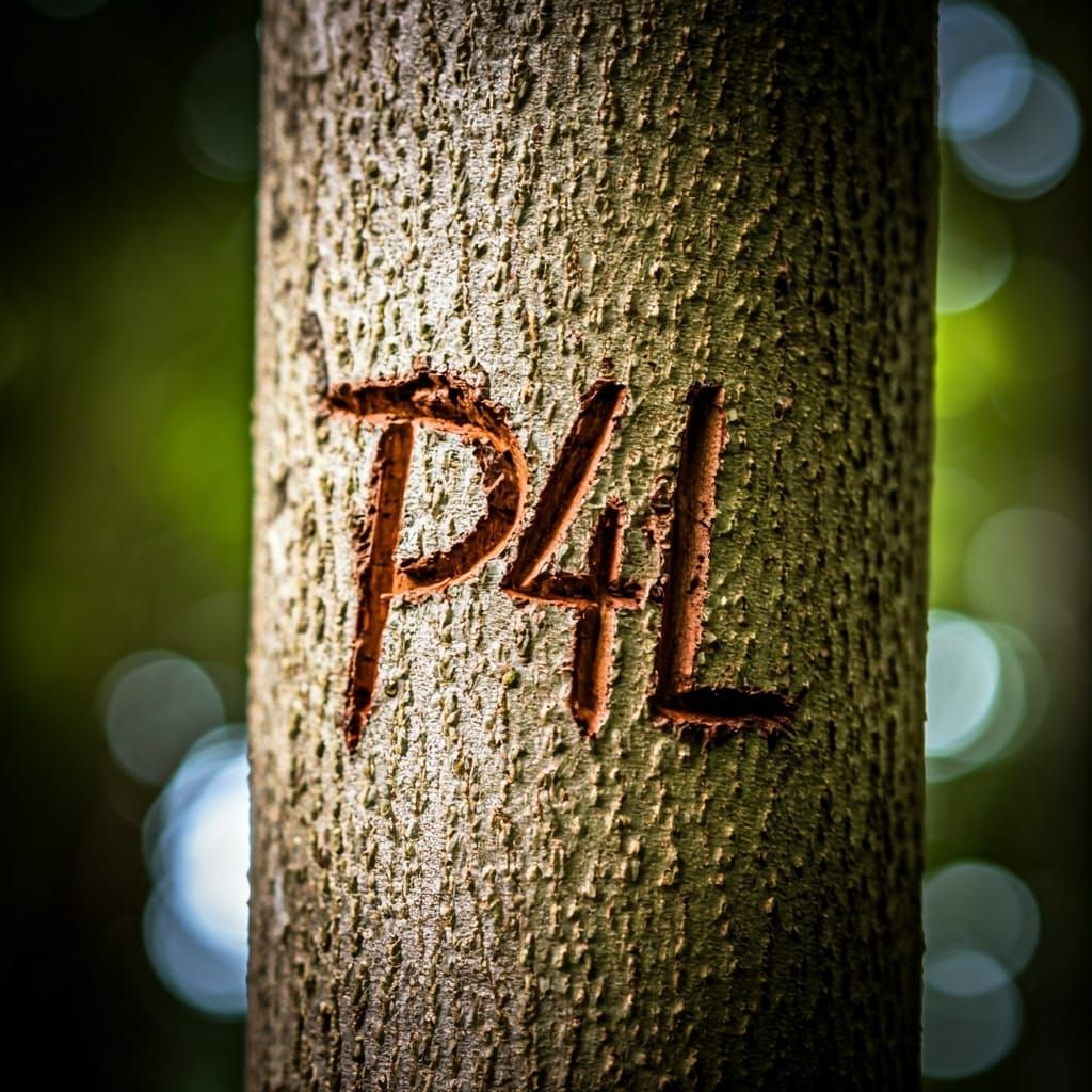 Carving on Tree Trunk in Landscape Photography Style