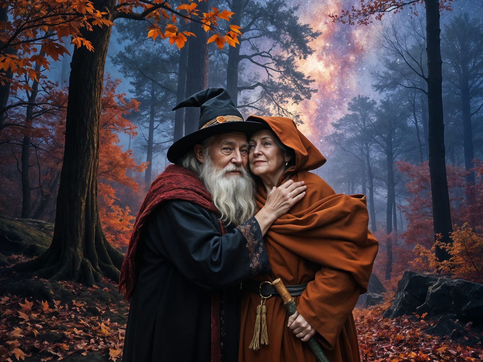 Romantic Autumn Night: Wizard and Witch Cuddle