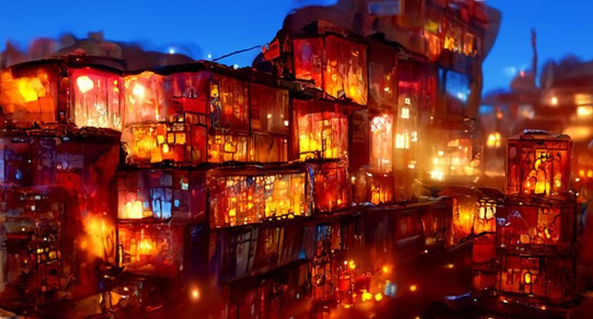 Glowing Favela Cityscape at Night
