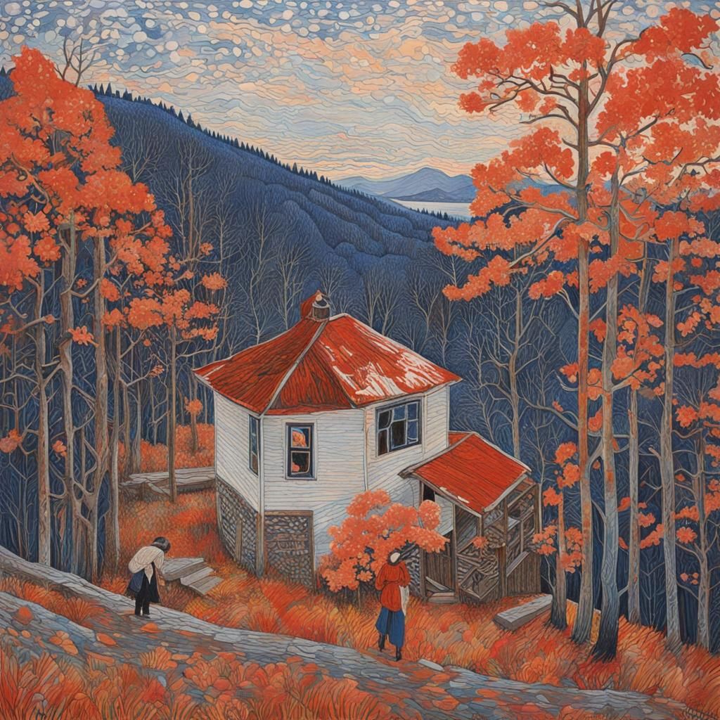 House Falls From Sky: Folk Art Illustration