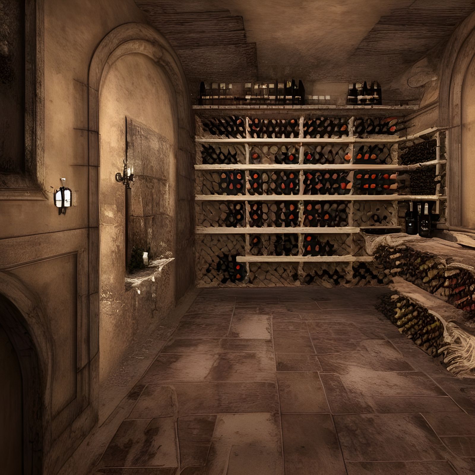 18th Century Wine Cellar with Bottles