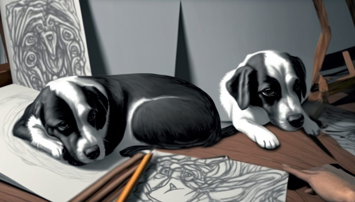 Realistic Sketch of Dog in Aged Sketchbook