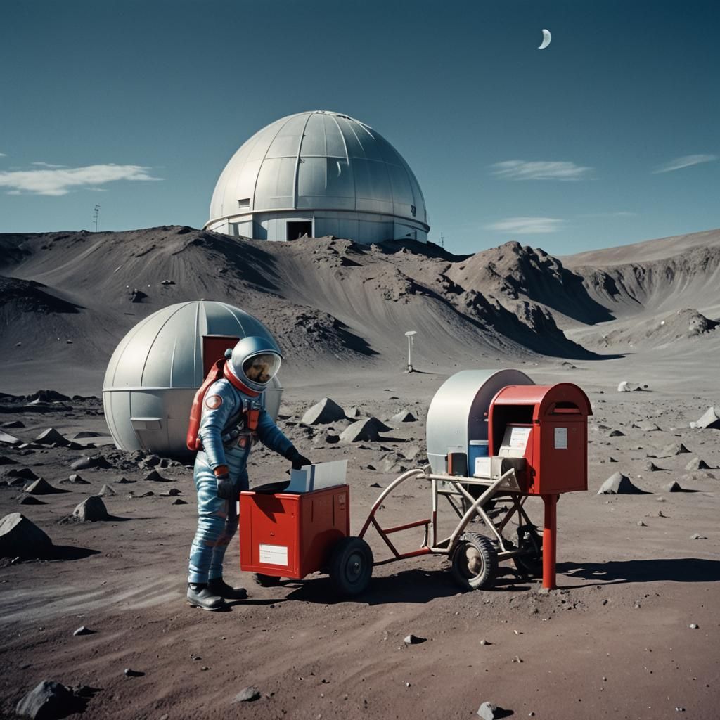 Lunar Postman Empties Mailbox in Cinematic Style