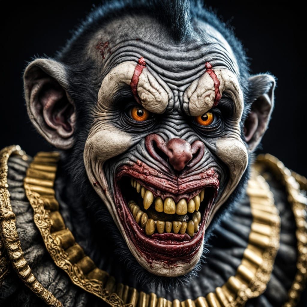 Hyperrealistic Zombie Clown with Gold Teeth