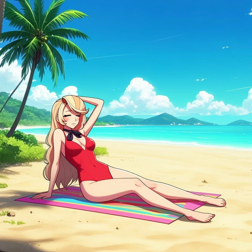 Charlie Morningstar Relaxing on a Tropical Beach in Vibrant...