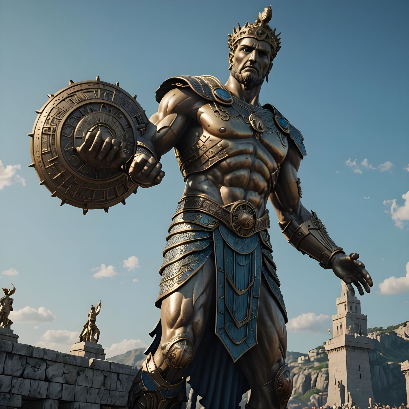Epic Colossus of Rhodes in Sci-Fi Style