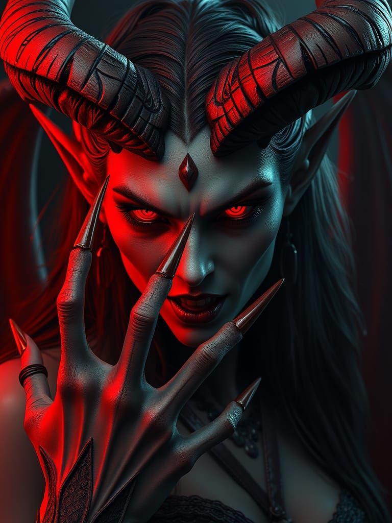 Detailed Demoness with Glowing Eyes and Talons